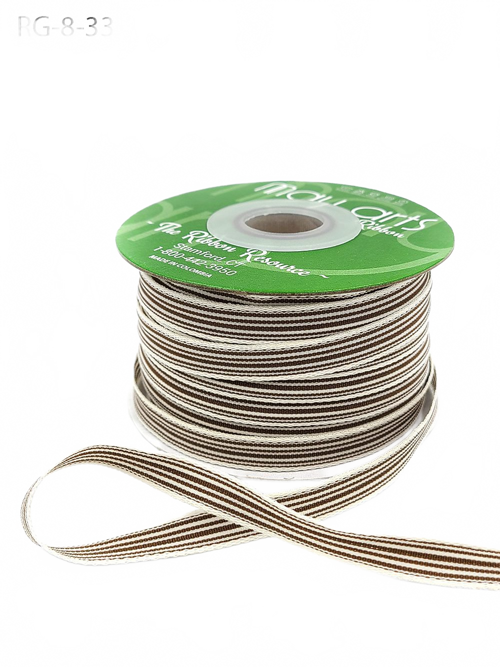 3/8 Inch Woven Brown/Oatmeal Stripes Grosgrain Stripe Ribbon With Woven Edge