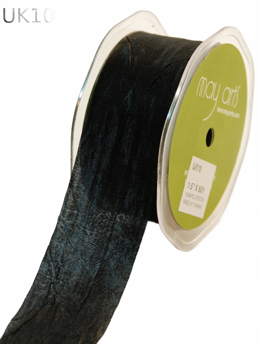1.5 Inch Crinkle Crushed Black Ribbon With Cut Edge