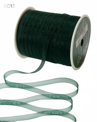 1/4 Inch Green Sheer Ribbon With Thin Woven Edge