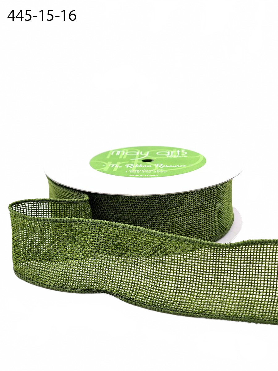 1.5 Inch Faux Olive Burlap Ribbon With Wired Woven Edge