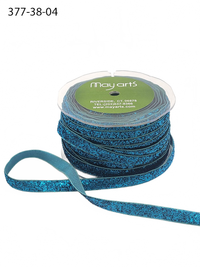 3/8 Inch Woven Metallic Turquoise Velvet Ribbon With Woven Edge