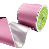 3 Inch Satin Mauve/Silver Metallic Reversible Ribbon With Wired Woven Edge