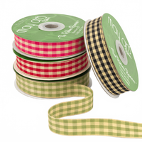 7/8 Inch Woven Antique Ivory Checkered Ribbon With Woven Edge