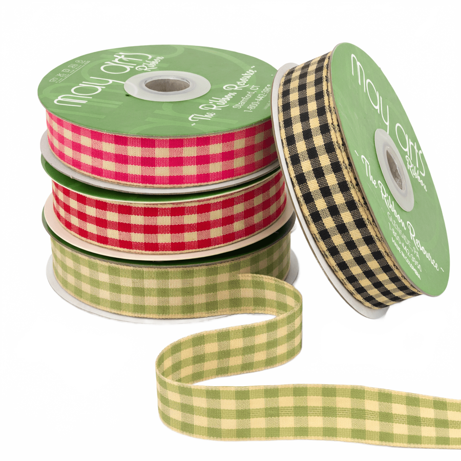 7/8 Inch Woven Antique Ivory Checkered Ribbon With Woven Edge