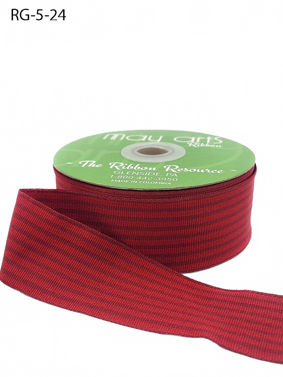 1.5 Inch Woven Burgundy/Deep Red Grosgrain Stripe Ribbon With Woven Edge