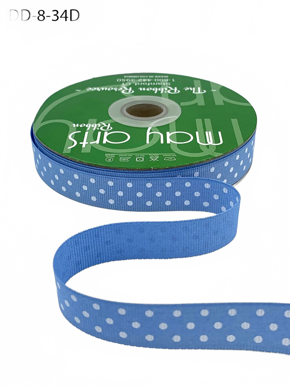 5/8 Inch Light Blue/White Dots Grosgrain Printed Dots Ribbon With Woven Edge