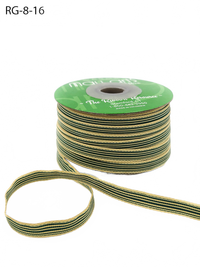 3/8 Inch Woven Green/Oatmeal Stripes Grosgrain Stripe Ribbon With Woven Edge