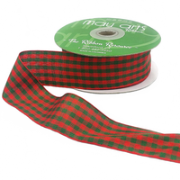 1.5 Inch Checkered Gingham Red/Dark Green Ribbon With Woven Edge