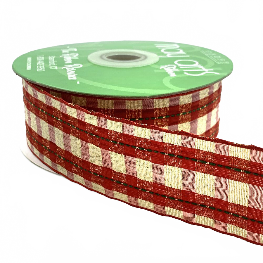 ~1.5″ (40Mm) Woven Metallic Plaid Christmas Ribbon