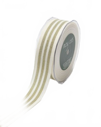 ~1.25 Inch Triple Woven Stripe Ivory/Olive Green Ribbon With Woven Edge