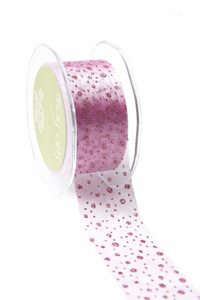 1.5 Inch Light Fuchsia Sheer Glitter Dot Ribbon With Cut Edge