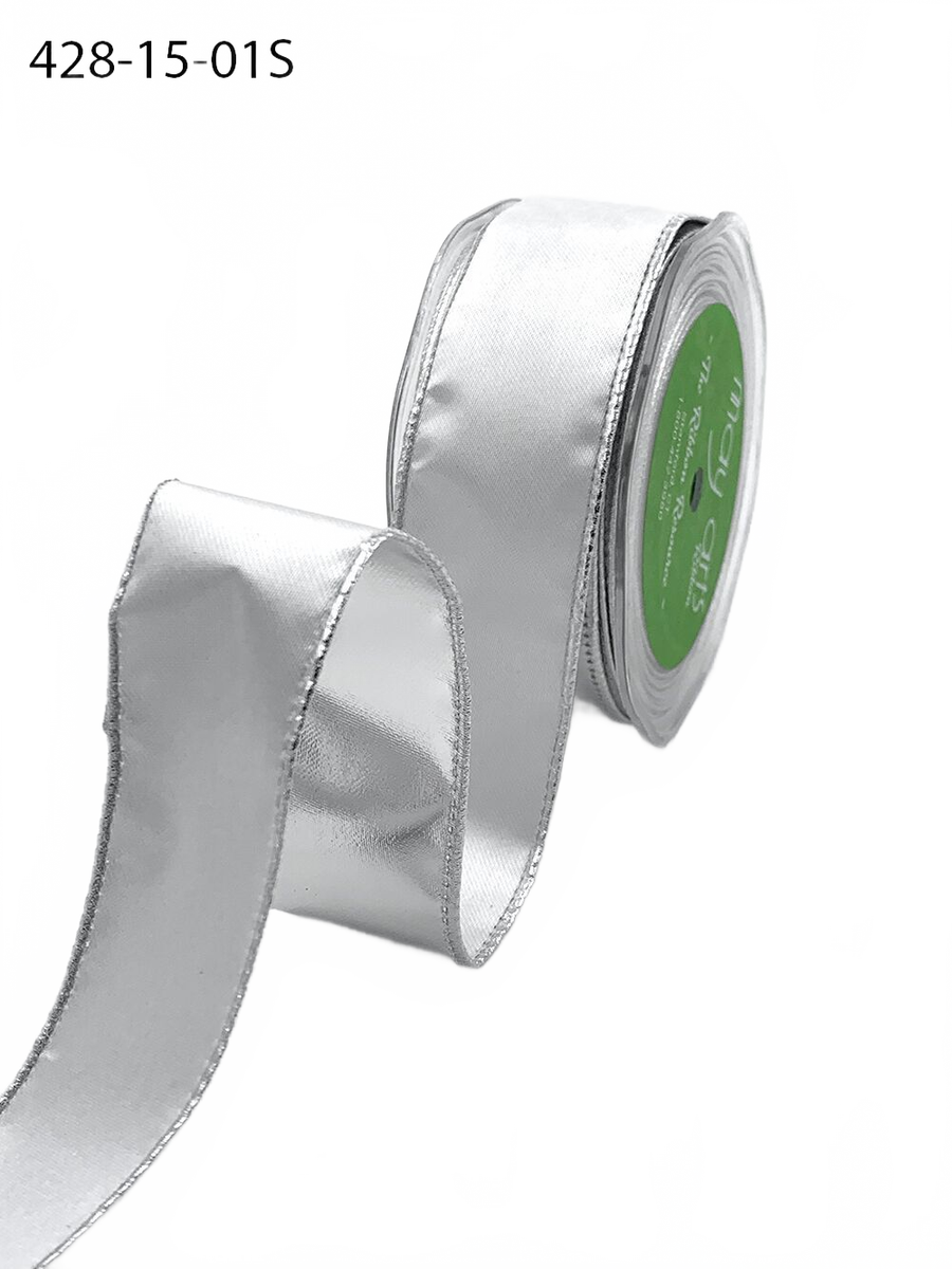 1.5 Inch Satin Metallic Reversible Ribbon With Woven Edge