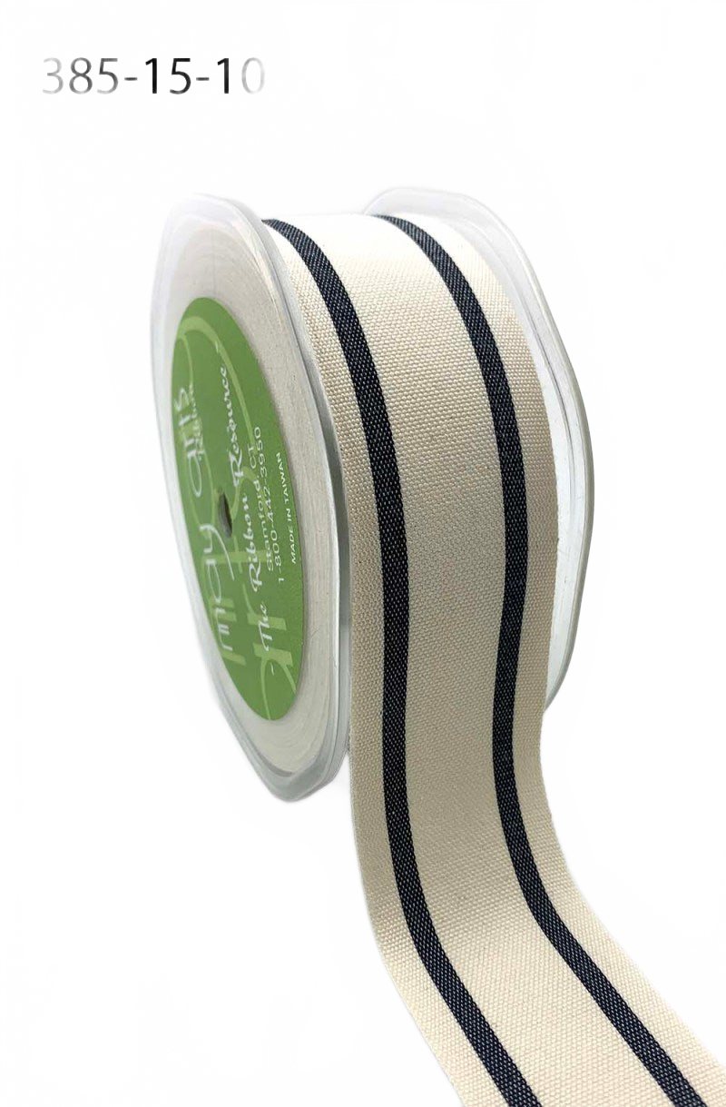1.5 Inch Black Cotton Blend Woven Double Stripe Ribbon With Woven Edge