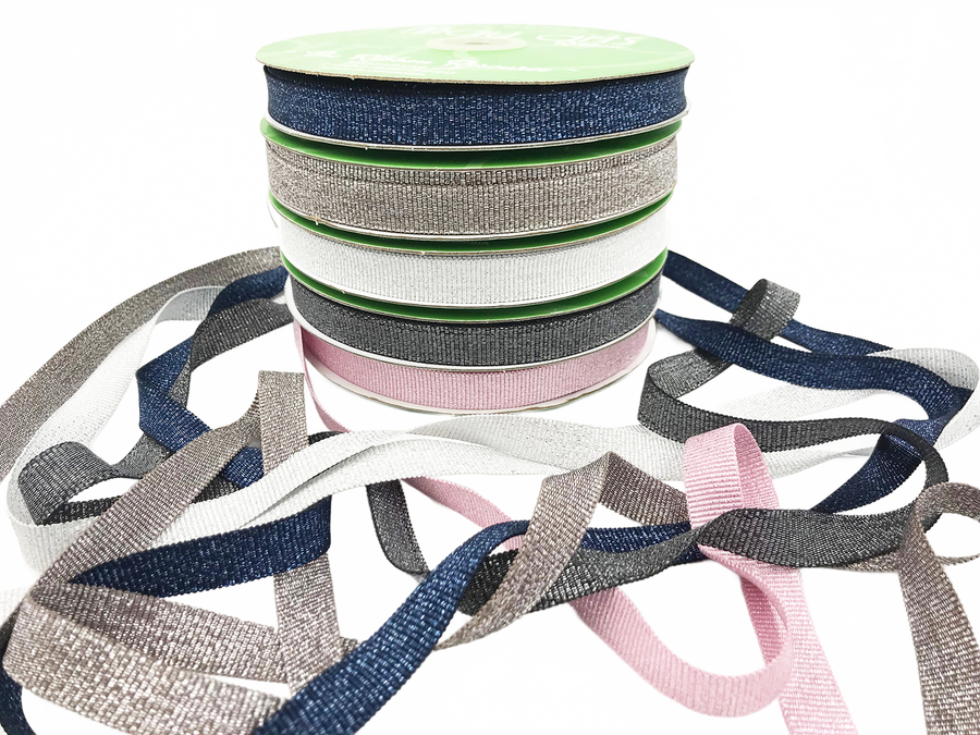 5/8 Inch Metallic Sparkle Black/Silver Grosgrain Ribbon With Woven Wedge