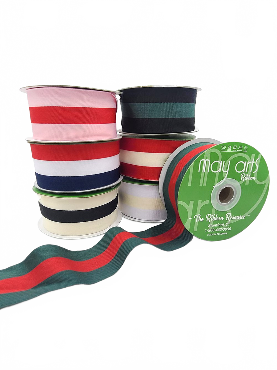 2 Inch Modern Stripe Red/White/Blue Grosgrain Woven Edge Ribbon