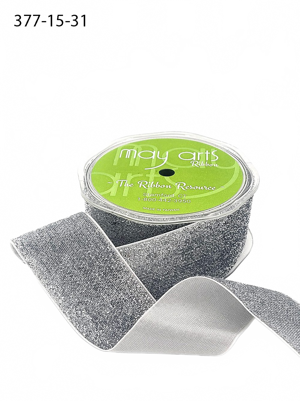 1.5 Inch Woven Metallic Silver Velvet Ribbon With Woven Edge