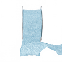 2 Inch Two Tone Crinkle Crushed Light Blue/White Ribbon With Wired Edge