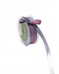 3/8 Inch Reversible Dots Pink/Blue Ribbon With Woven Edge