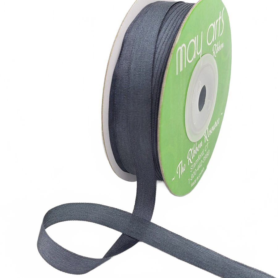 100% Hand-Dyed 1/4 Inch Charcoal Silk Ribbon With Woven Edge