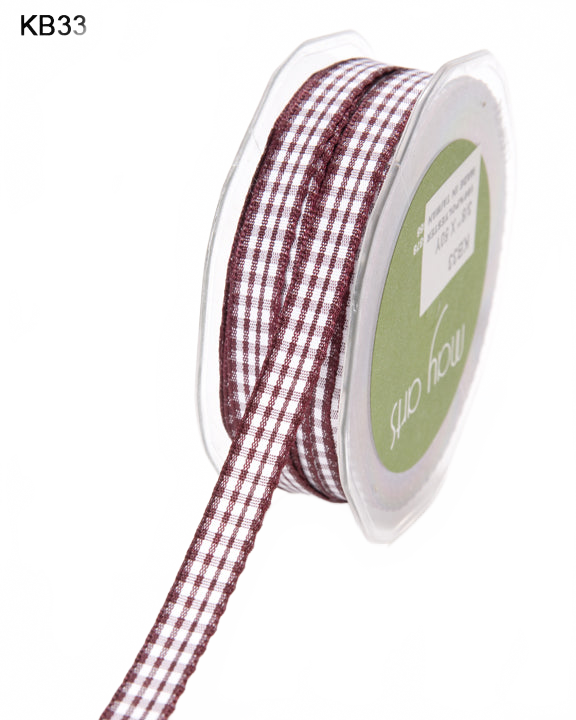 3/8 Inch Checkered Raisin Ribbon With Woven Edge