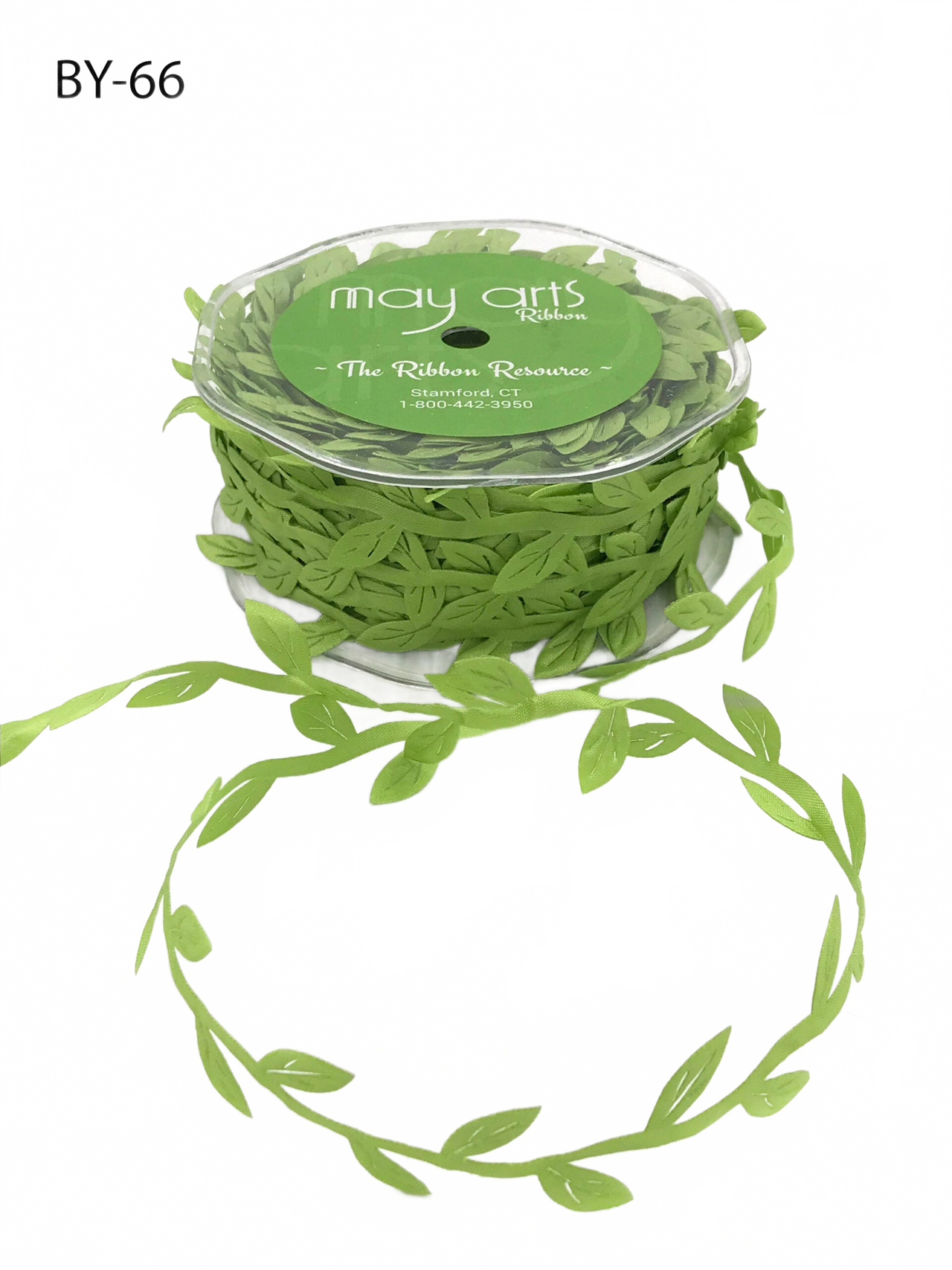 3/4 Inch Classic Leaves Parrot Green Ribbon With Sealed Cut Edge