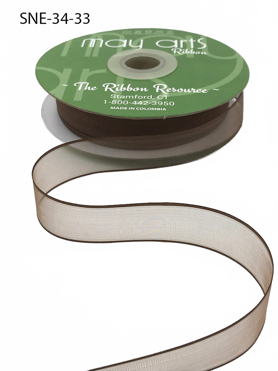 ~3/4 Inch Soft Brown Sheer Ribbon With Thin Solid Edge