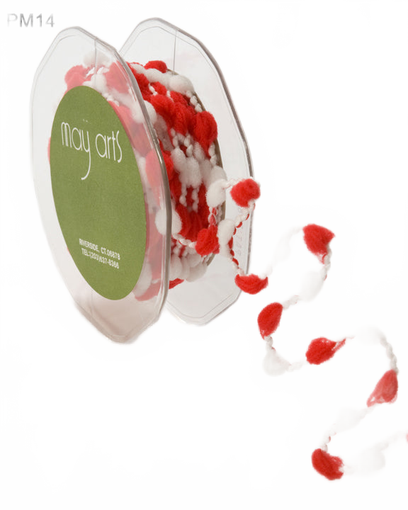 3/8 Inch Medium Pom Pom Wired String Cord Red/White Ribbon