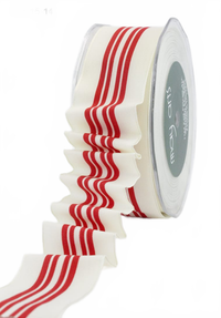 1.5 Inch Holiday Four Stripes Ivory/Red Ribbon With Wired Edge