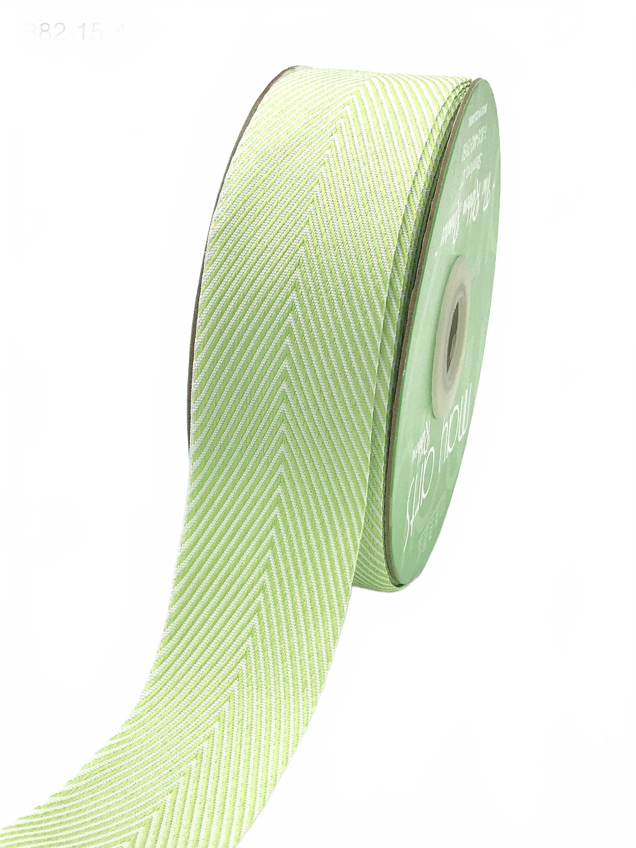 1.5 Inch Celery Twill Chevron Stripe Ribbon With Woven Edge