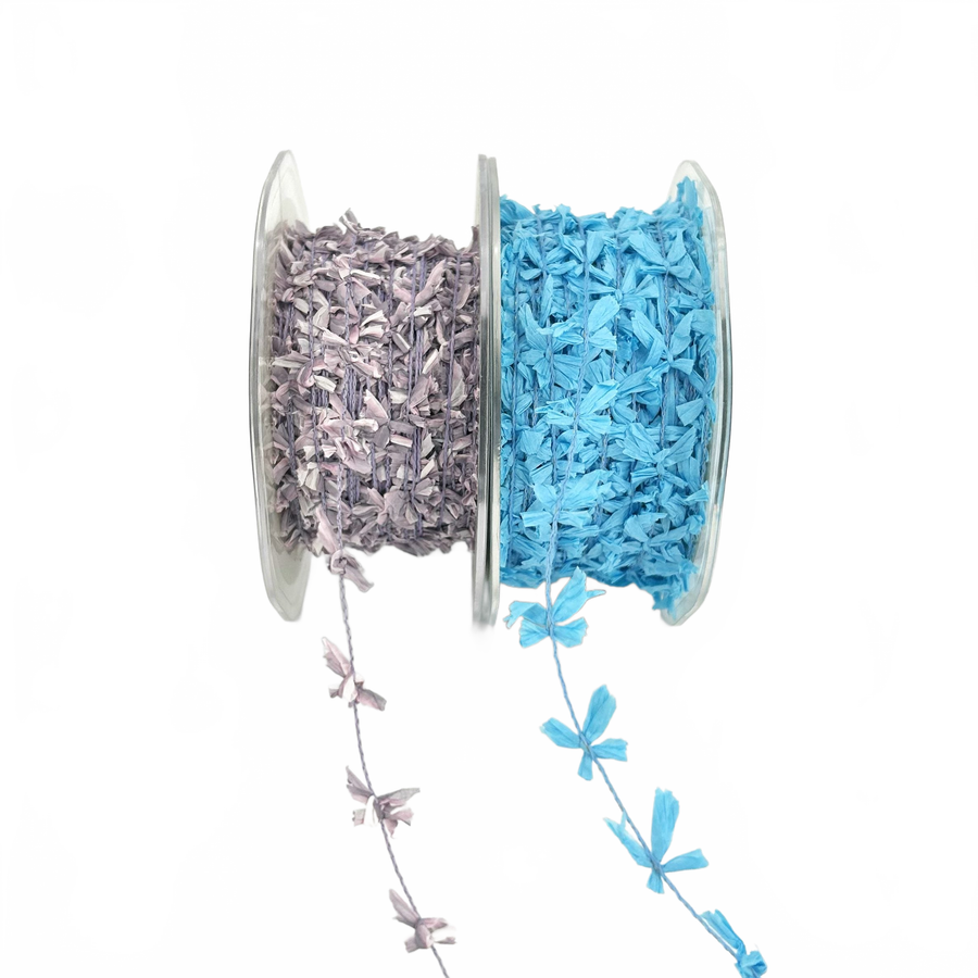 5/8 Inch Mini Paper Bows On Wired String Cord Lavender Ribbon
