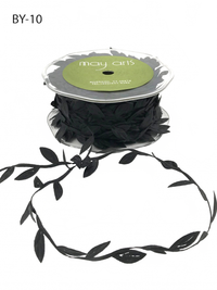 3/4 Inch Classic Leaves Black Ribbon With Sealed Cut Edge