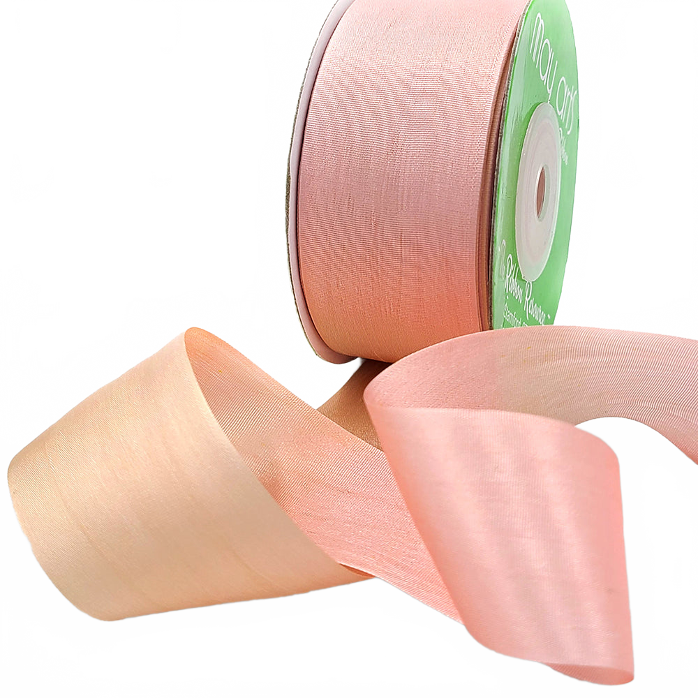 1.25 Inch 100% Hand-Dyed Variegated (Multi-Color) Pink/Champagne Silk Ribbon With Woven Edge