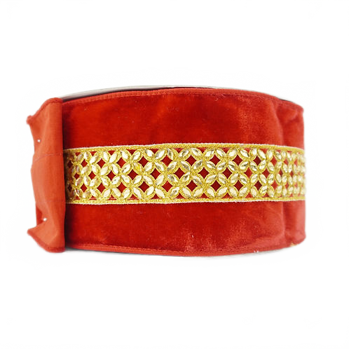 Ribbon Jeweled Lace Red 4"