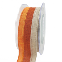 1.5 Inch Wired Tri-Color Faux Natural/Pumpkin Spice/Orange Linen Ribbon