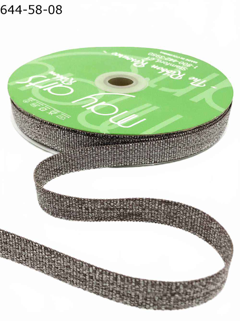 5/8 Inch Metallic Sparkle Taupe/Silver Grosgrain Ribbon With Woven Wedge