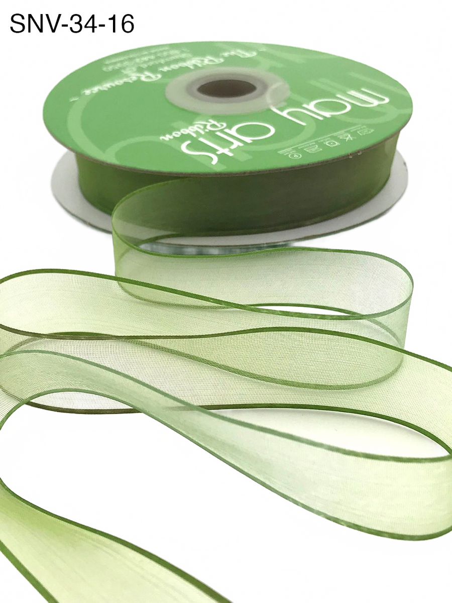 3/4 Inch Soft Variegated (Multi-Color) Sage/Olive Sheer Ribbon With Thin Solid Edge