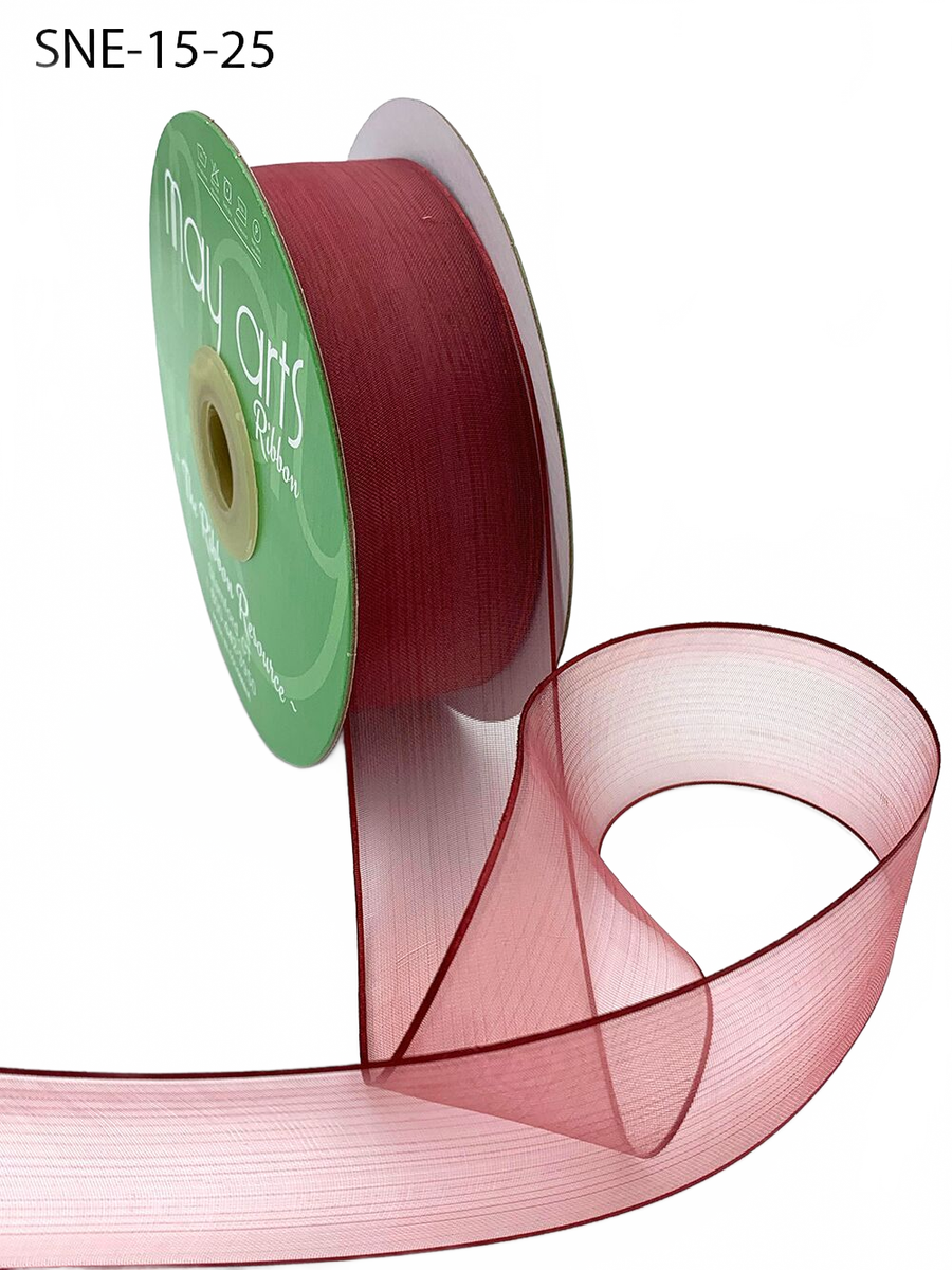1.5 Inch Soft Burgundy Sheer Ribbon With Thin Solid Edge