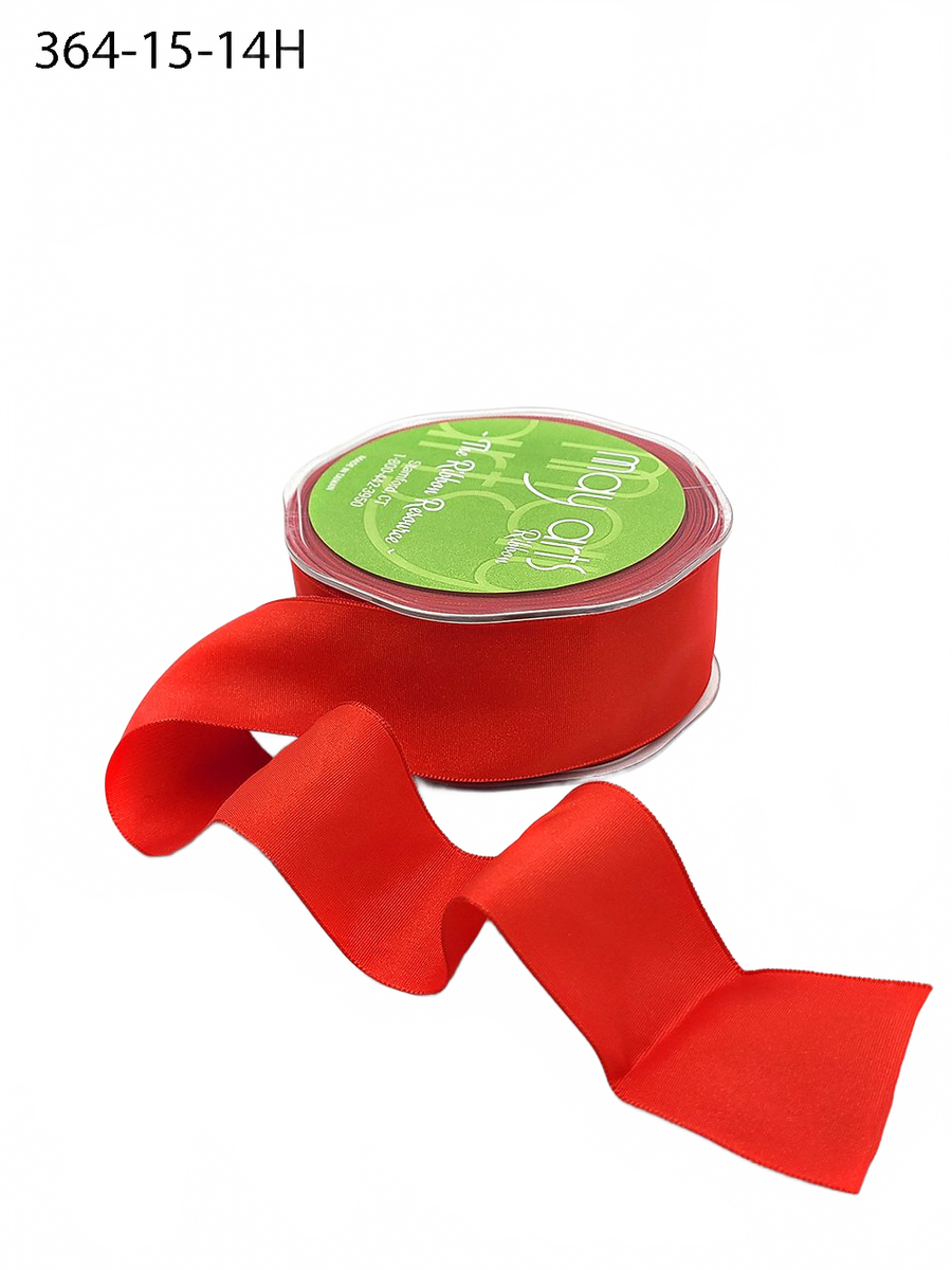 1.5 Inch Red Taffeta Ribbon With Wired Edge