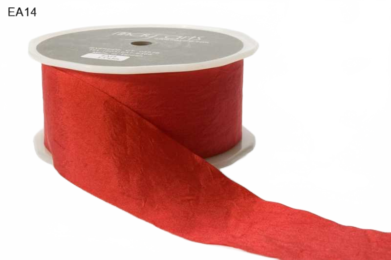 1.5 Inch Wrinkled Faux Red Silk Ribbon With Cut Edge