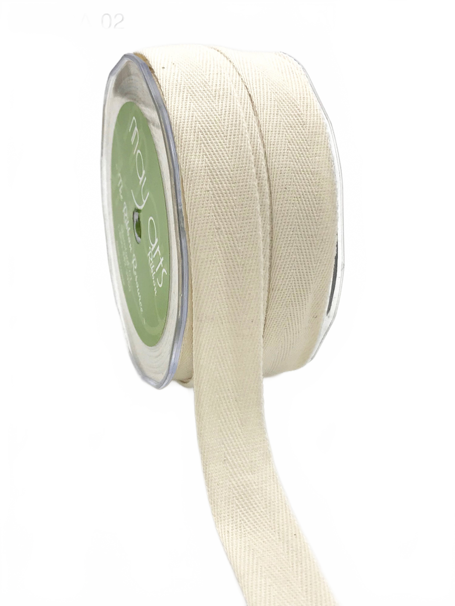 3/4 Inch 100% Cotton Classic Light Weight Natural Twill Ribbon With Woven Edge ()