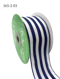 2 Inch Striped Navy/White Ribbon With Woven Edge