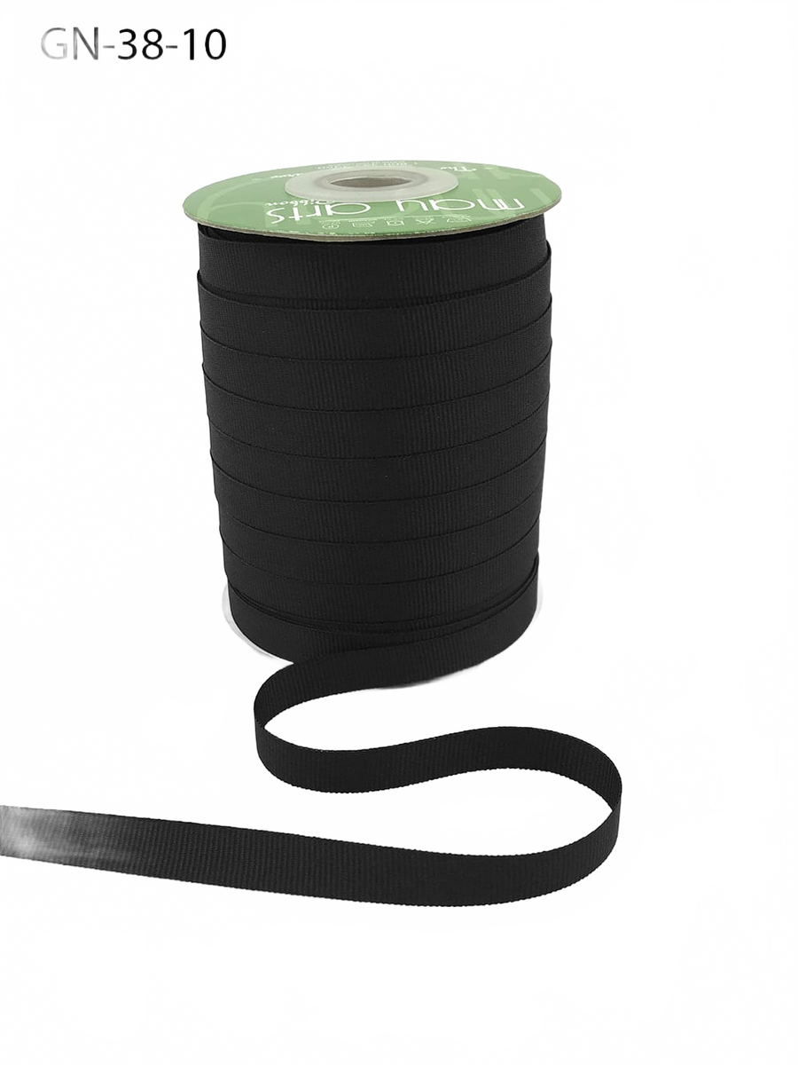 ~3/8 Inch Light-Weight Flat Black Grosgrain Ribbon With Woven Edge