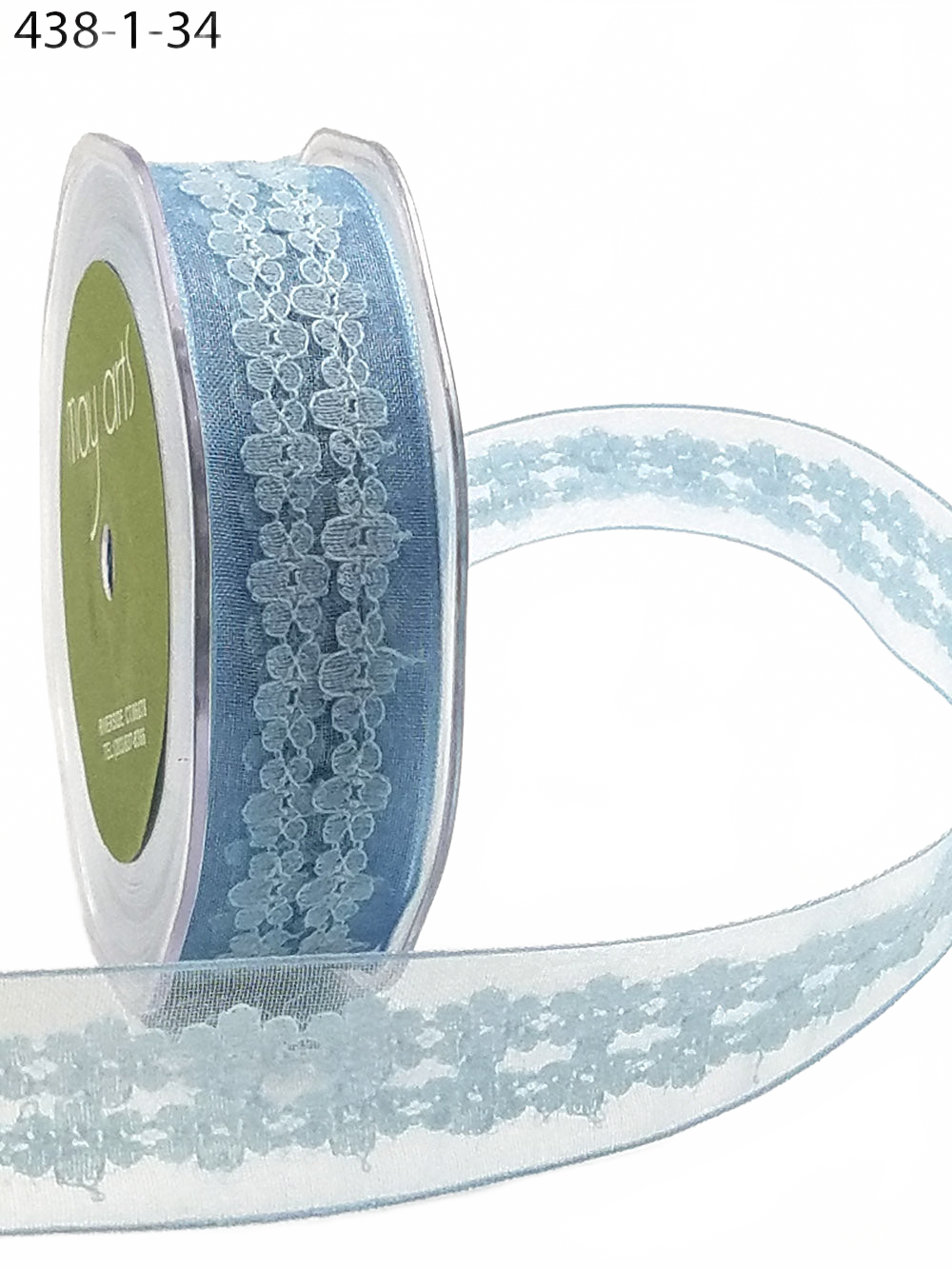 1 Inch Light Blue Sheer Lace / Wired Ribbon