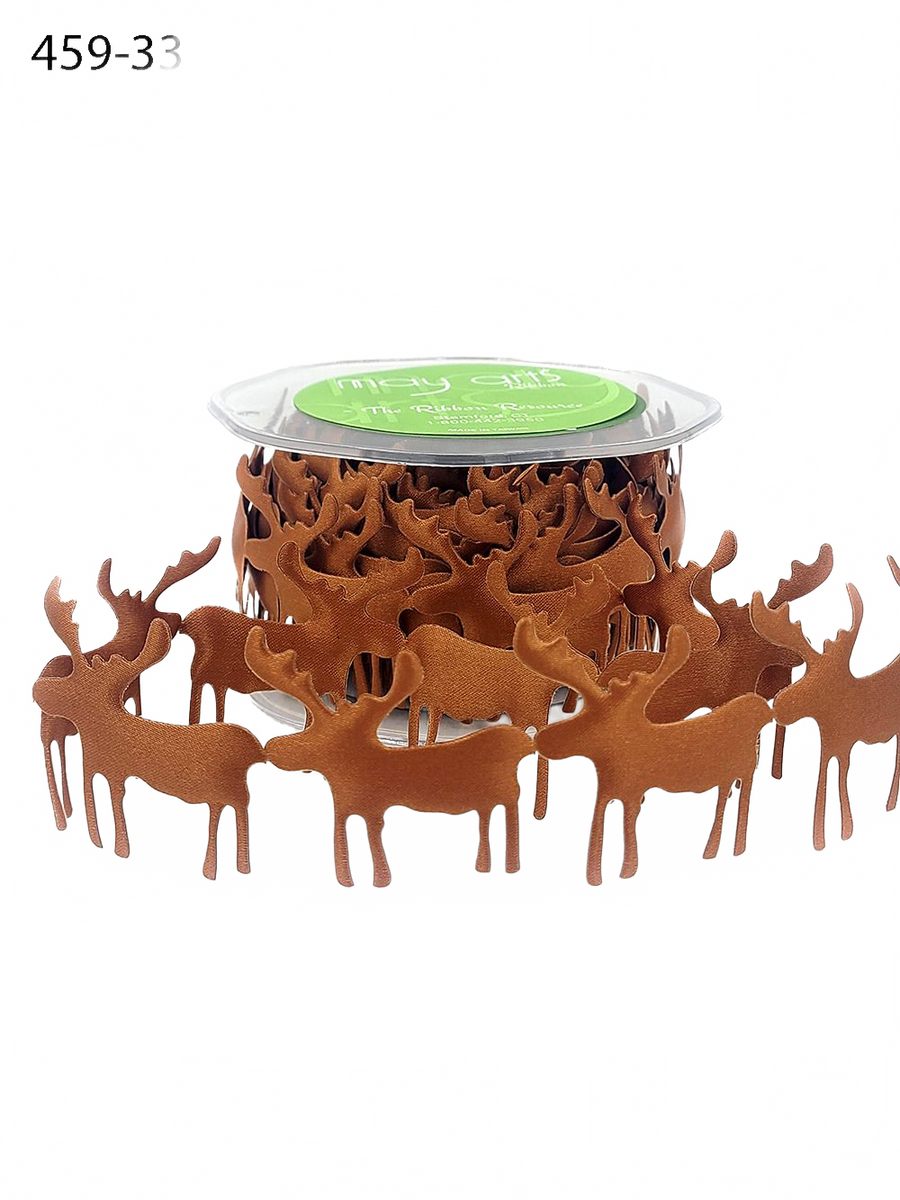 1.5 Inch Puffy Holiday Moose Satin Cut Out Banner Ribbon With Cut Sealed Edge