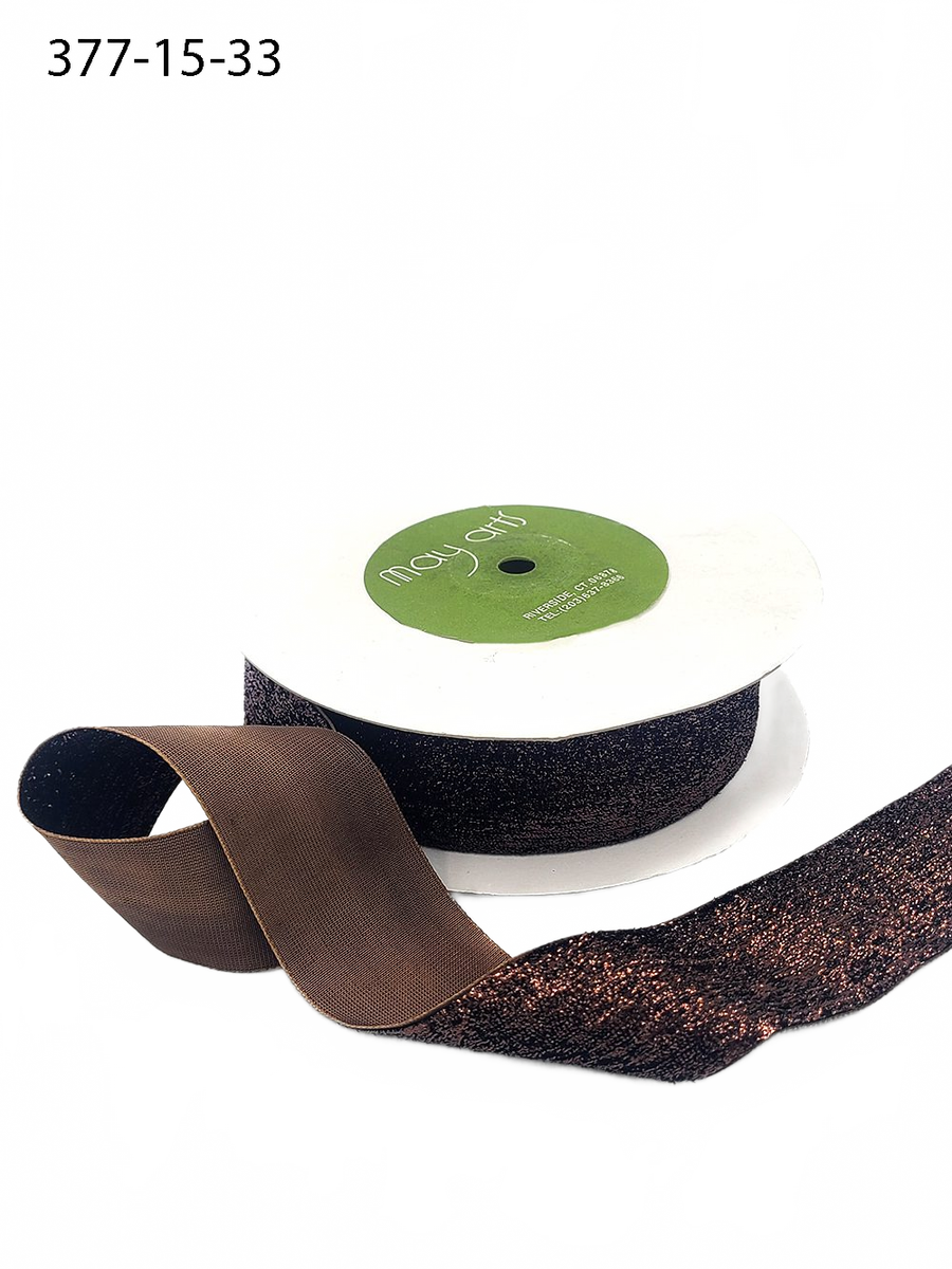 1.5 Inch Woven Metallic Brown Velvet Ribbon With Woven Edge