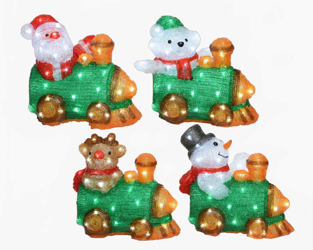 12" Cool White 50 LED Battery Operated Acrylic Figurines On Train Assorted