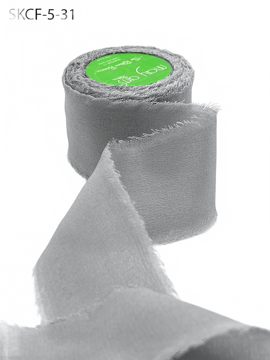 1.25 Inch 100% Silk Grey Crepe With Frayed Edge (Non-Dyed And Hand-Dyed)