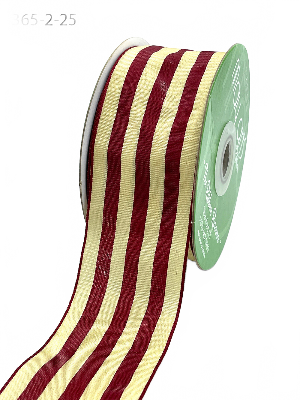2 Inch Striped Burgundy/Ivory Ribbon With Woven Edge