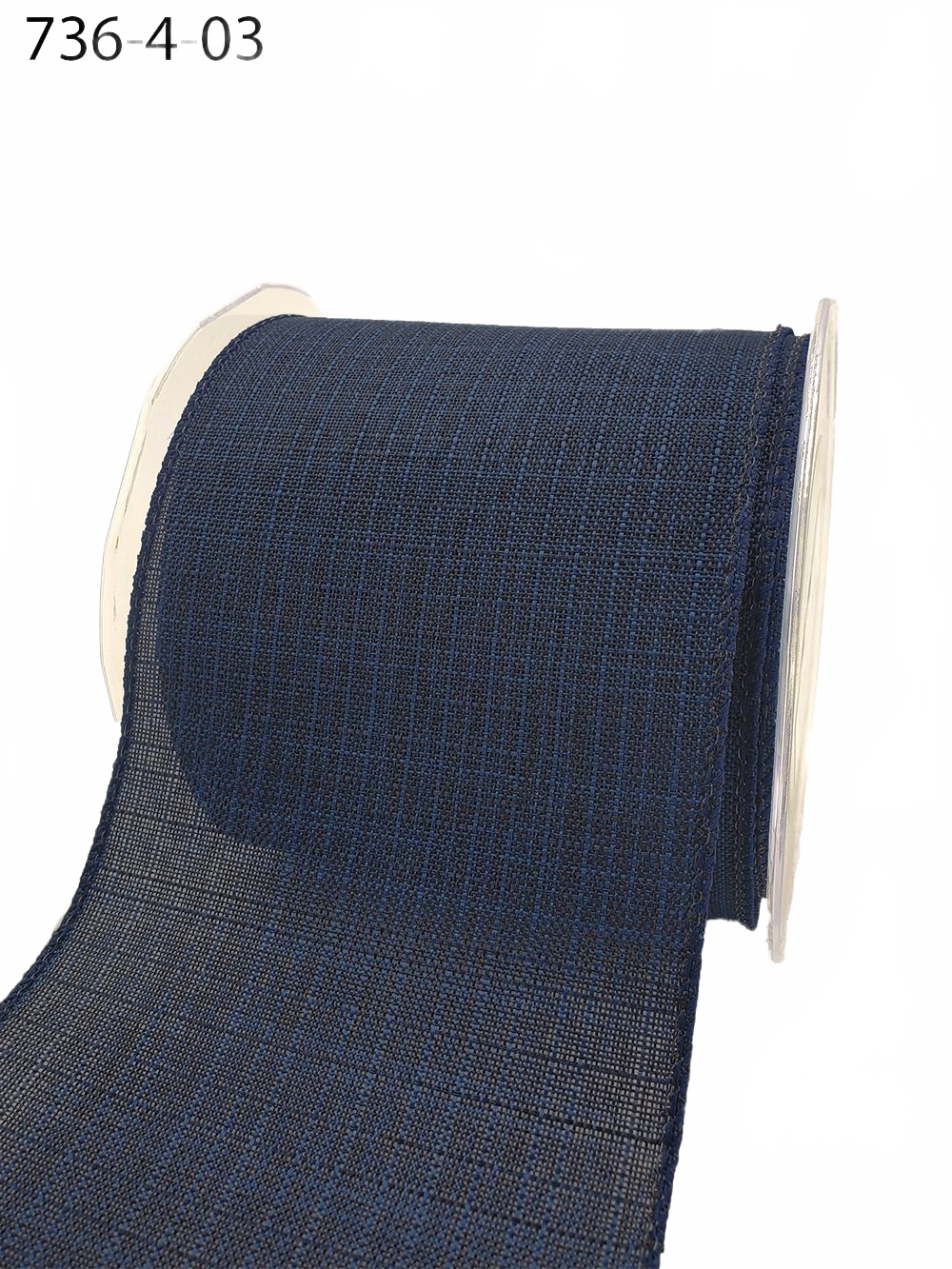 4 Inch Faux Navy Linen Woven Wired Edge Ribbon