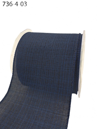 4 Inch Faux Navy Linen Woven Wired Edge Ribbon